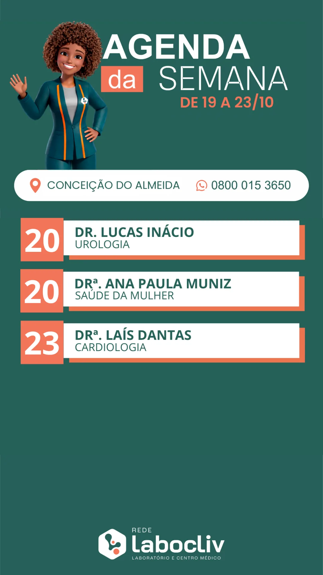 Agenda médica da unidade Conceição do Almeida