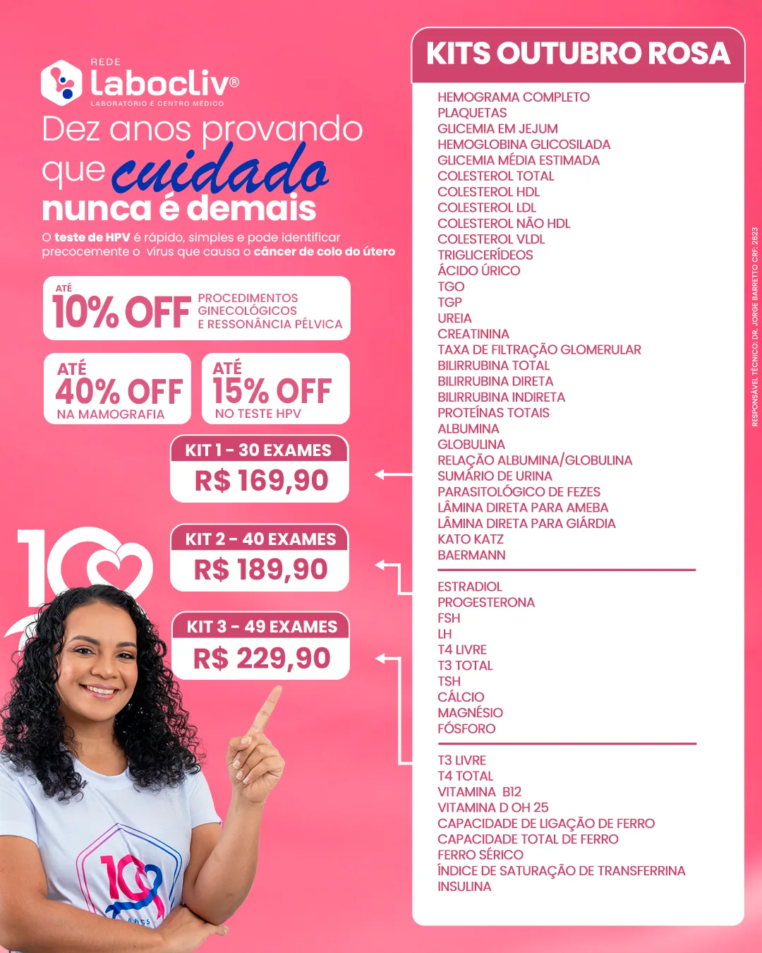 Arte da campanha Kits Outubro Rosa da Rede Labocliv